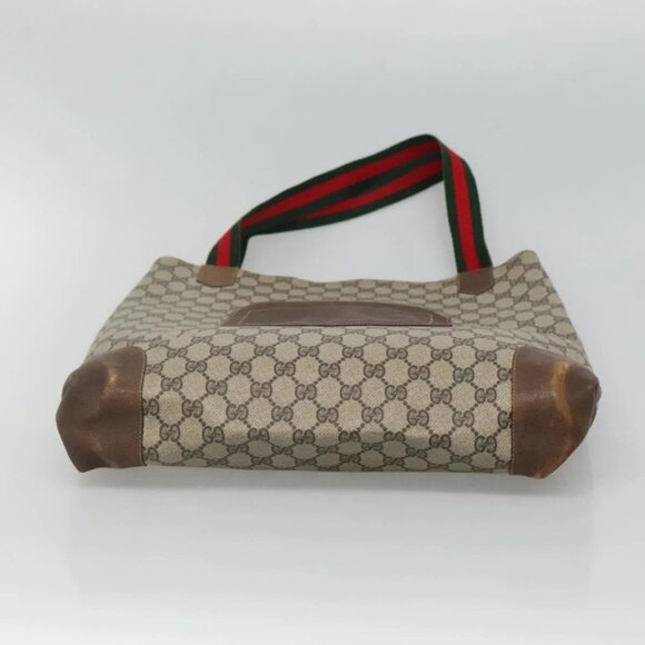 GUCCI GG Supreme Web Sherry Line Tote Bag PVC Beige Auth ep9399 - Picture 7 of 16